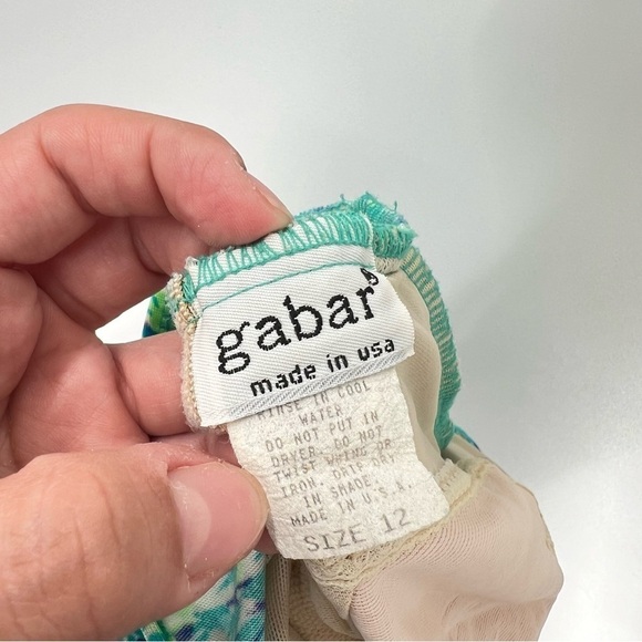 Gabar Vintage Blue Floral Print V-Neck One-Piece Full Coverage Swimsuit Size 12 - Picture 5 of 11